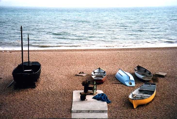 Boats on the shingle beach, Brighton, Sussex