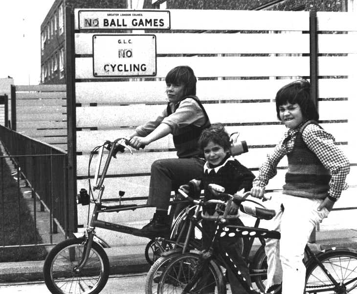 No ball games no cycling Black & white photograph