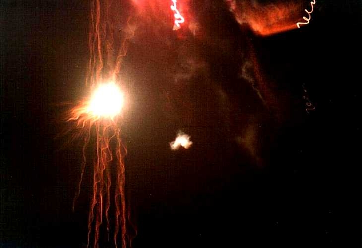 Arrival of alien light-ship. Firework display, London