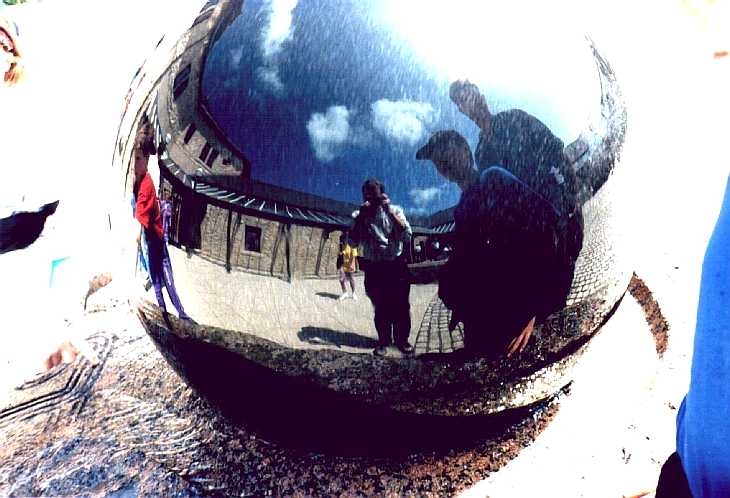 Reflective ball on water sculpture