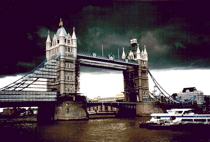 Stormy sky over Tower Bridge, London