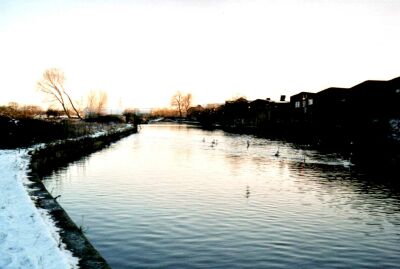 River Lea, Walthamstow Marshes in snow, London
