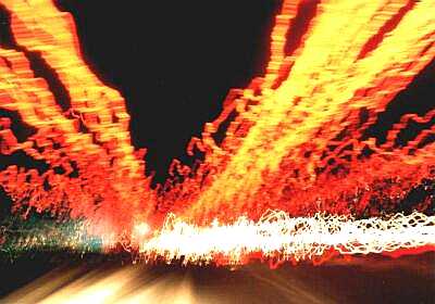 Lights on motorway - time exposure from moving car